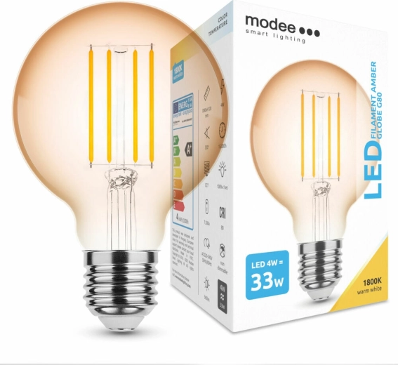 Modee LED Filament-Glühlampe Amber Globe G80 4W E27, 360 lm, warmweiß