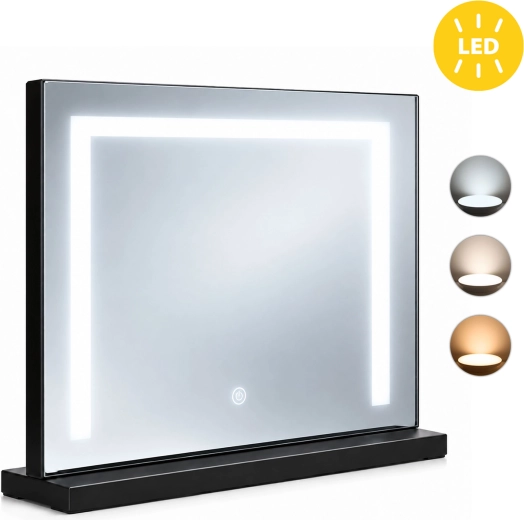 Schwarzer LED-Kosmetikspiegel ModernHome 50 × 40 cm