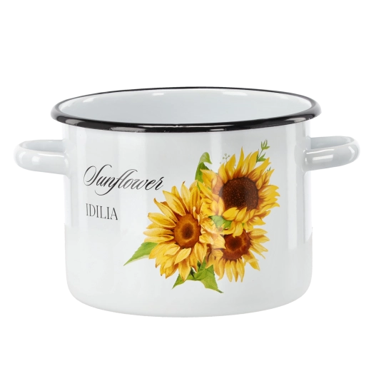 Marmite émaillée blanche avec décor de tournesols, 4,5 l, 20 cm