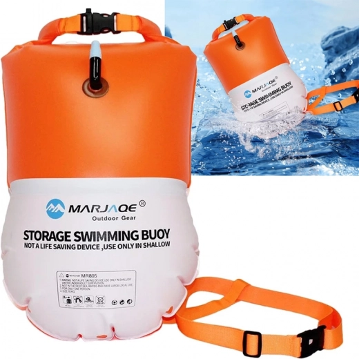 Inflatable swim safety buoy with waterproof storage bag 10 L
