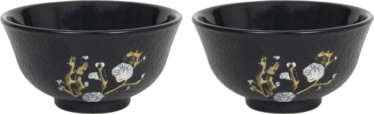 Gusseiserne Teetassen 100 ml, Set 2 Stk., schwarz mit Malerei