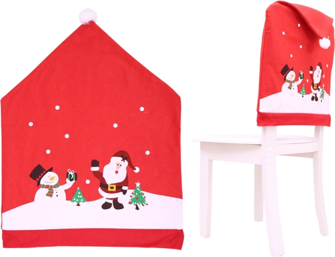 Christmas red chair cover with snowman and Santa motif 60 × 48 cm