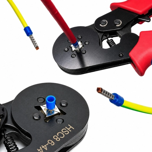 Ratcheting mechanism for a secure, clean crimp