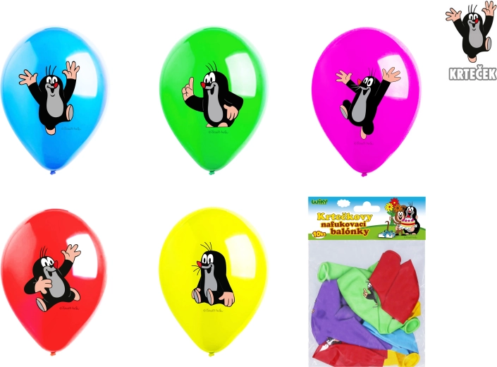 Aufblasbare Ballons 30 cm Der kleine Maulwurf – Set mit 10 Stk., 5 Designs