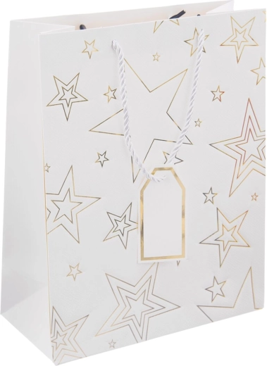 Cadeaupapieren tas met sterrenmotief wit 26 × 12 × 32 cm