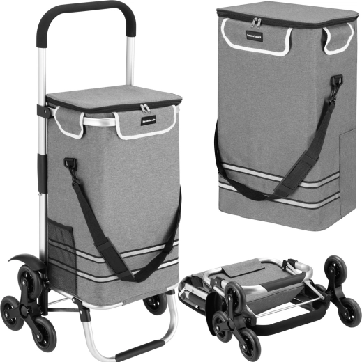 Bauerkraft folding shopping trolley with insulated bag 42 l and triple wheels, grey