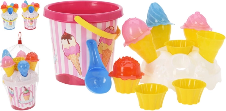 Kindersandspielset Eimer Eiscreme mit Zubehör, Farbmix