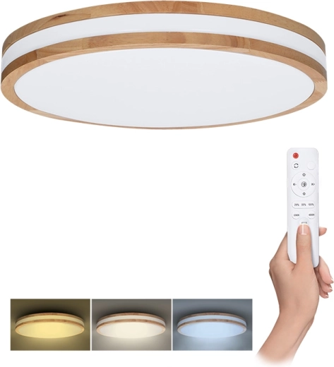 Solight led plafond-/wandlamp Woody met afstandsbediening, 48 W, 38 cm, dimbaar, wijziging van de lichtkleurtemperatuur