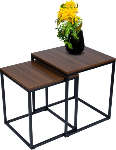 Ensemble de tables basses gigognes 2 en 1 au style loft, noyer