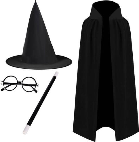Zauberstab und runde Brille für einen authentischen Look