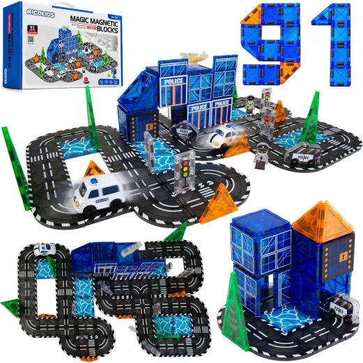 Jeu de construction magnétique Ricokids ville de police, 91 pièces