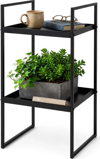 Black metal side table with two shelves 27 × 27 × 54 cm