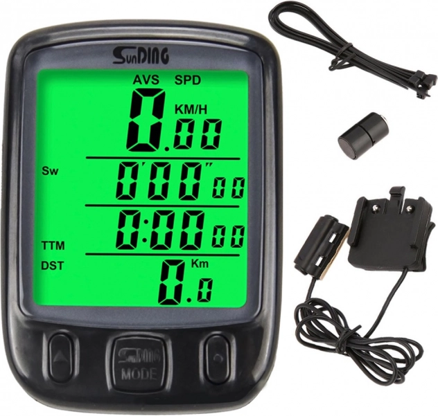 Waterproof bicycle computer with LCD display and 27 functions