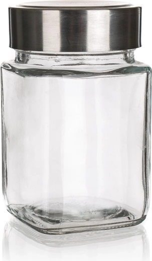AKCENT Square Jar 0.3 l with Glass Body and Stainless Steel Lid