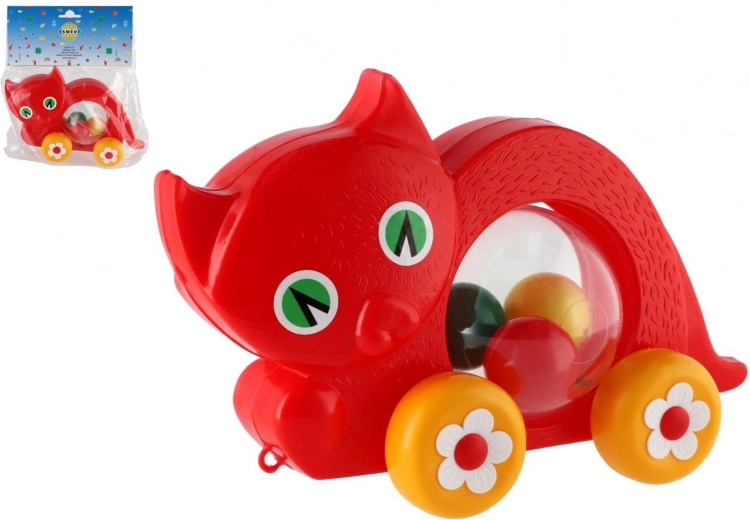 Pull-along kitty with moving balls for kids