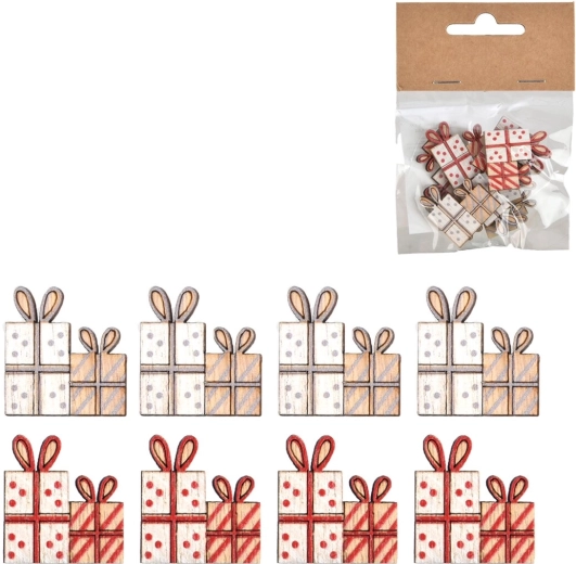 Wooden gift decoration, beige-red, 3 cm (8 pcs)