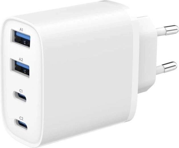 Gembird universele GaN-oplader 40 W met LCD, 3× USB-C + 1× USB-A, wit