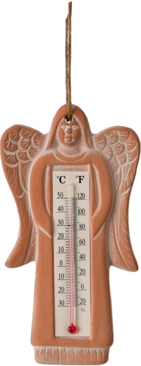 Ceramic wall thermometer with a brown angel motif