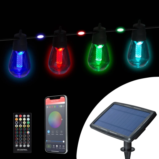 Slimme zonnelichtketting met kleurrijke RGB-leds, 14,5 m, Bluetooth