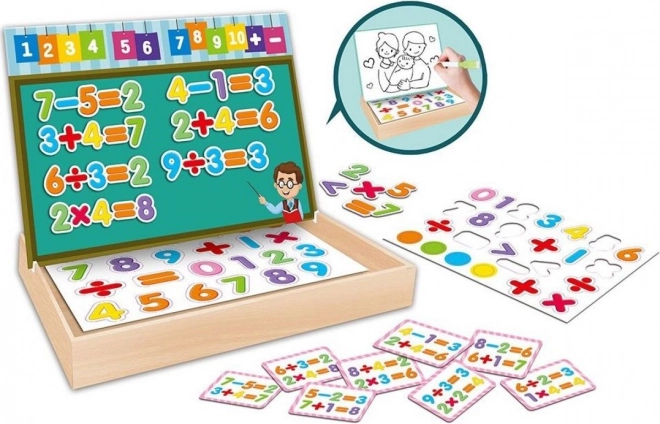 Educational magnetic puzzle numbers in a wooden box