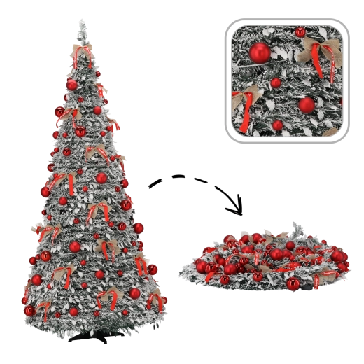 Sapin de Noël artificiel pliable Wanda 210 cm avec éclairage LED et décorations