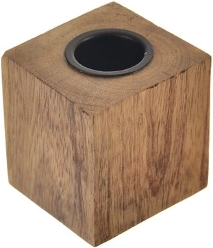 Mango Wood and Metal Candle Holder 5 × 5 × 5 cm
