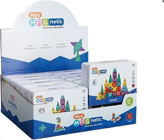 Mini magnetic construction set in a container, 45 pieces