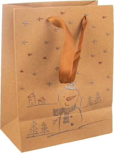 Sac cadeau en papier avec motif bonhomme de neige 26 × 12,5 × 32 cm