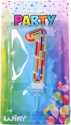 Bougie de fête chiffre 1 rayures