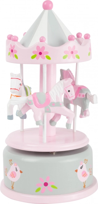 Houten muziekdoos carrousel met paardjes roze
