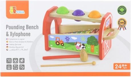 Wooden pounding bench with xylophone for children