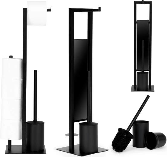 ModernHome Toilettenpapierständer mit Ersatzrollenhalter und WC-Bürste, schwarz