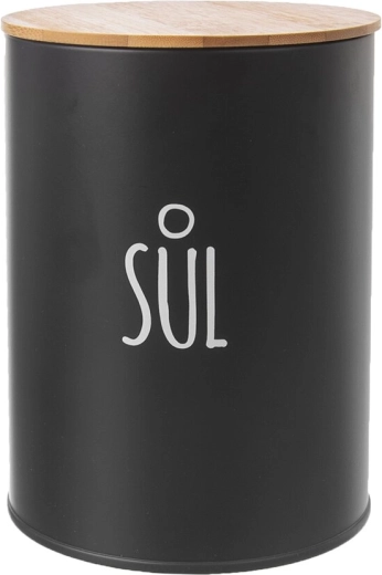 Boîte de cuisine noire pour sel avec couvercle en bambou 11 cm