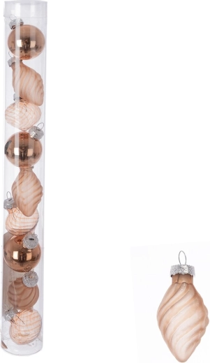 Boules décoratives en verre en tube, marron (teinte bronze), 9 pcs