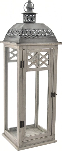 Decorative lantern wood and metal, grey, 97 cm