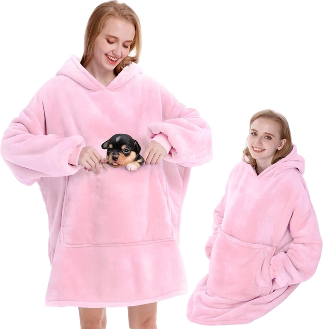 Warm oversized fleece hoodie blanket