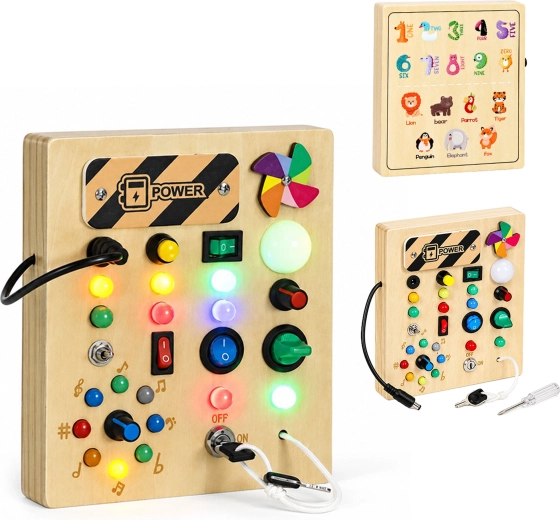 Busy board interactive en bois avec lumières LED ECOTOYS