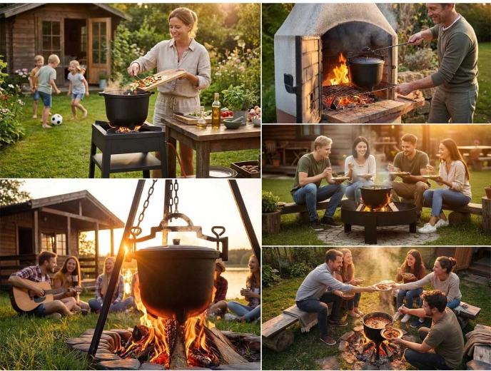 Three ways to use: set down, hang, cook on gas