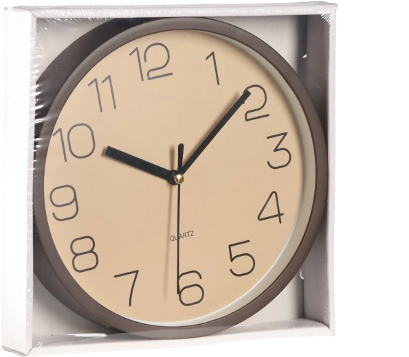 Ronde wandklok 20 cm wit-bruin