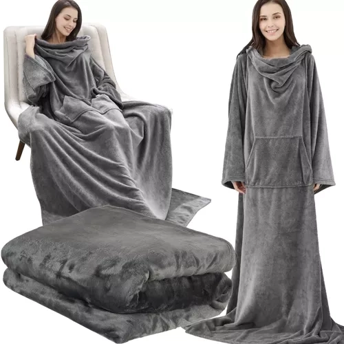 Wearable Blanket with Sleeves and Hood XXL Grey Ruhhy