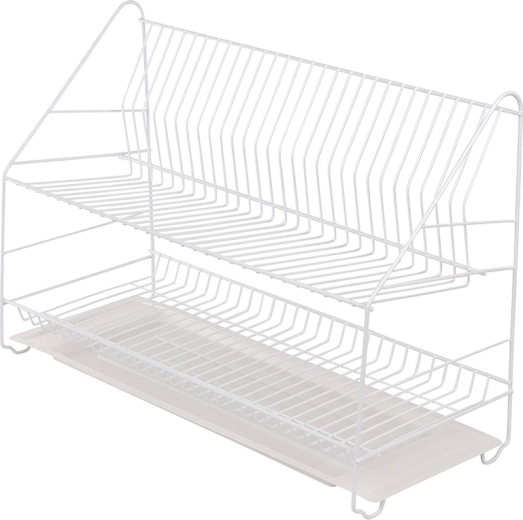 Metpol two-tier dish drainer 50 cm, white, with drip tray