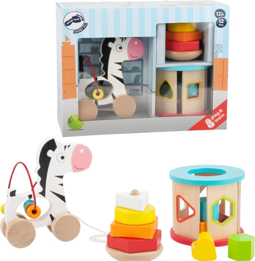 Small Foot ensemble de jouets en bois 3 en 1 avec zèbre, jeu d'encastrement et pyramide