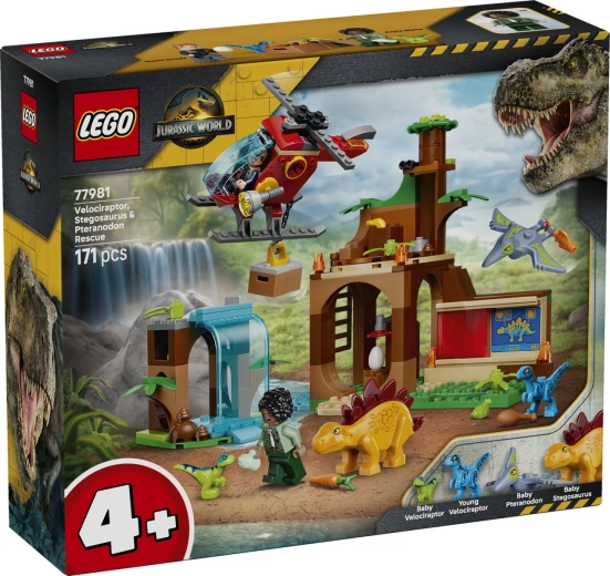 LEGO Jurassic World rescue center with velociraptors, a stegosaurus and a pteranodon