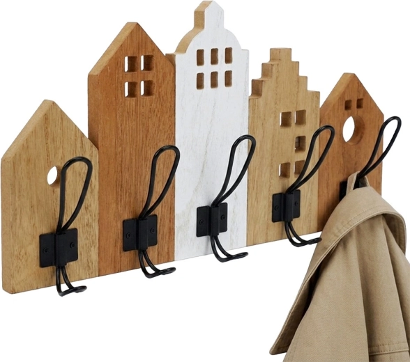 Wandgarderobe mit Hausmotiv Home Styling Collection 48 × 8 × 26 cm - 1 Stück