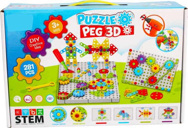 Creative 3D construction set with kids’ drill Puzzle Peg (281 pieces)