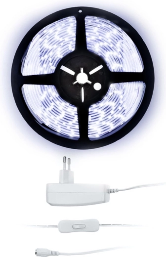 Bande LED Solight à lumière blanche froide de 5 m avec adaptateur
