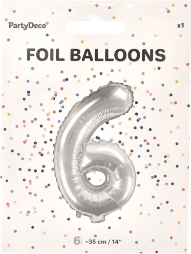 Ballon en aluminium chiffre 6 argenté 35 cm