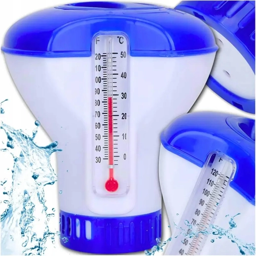 Schwimmender Dosierer für Poolchemie mit Thermometer 2-in-1