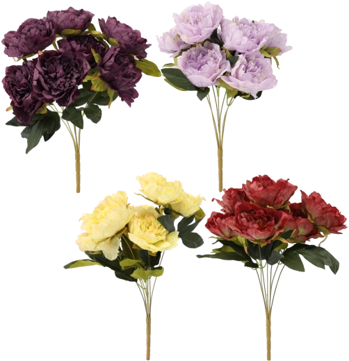 Artificial Sprig – Bouquet of 7 Peonies 44 cm, Mixed Colors