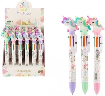 Veelkleurige pen met eenhoorn 6-in-1